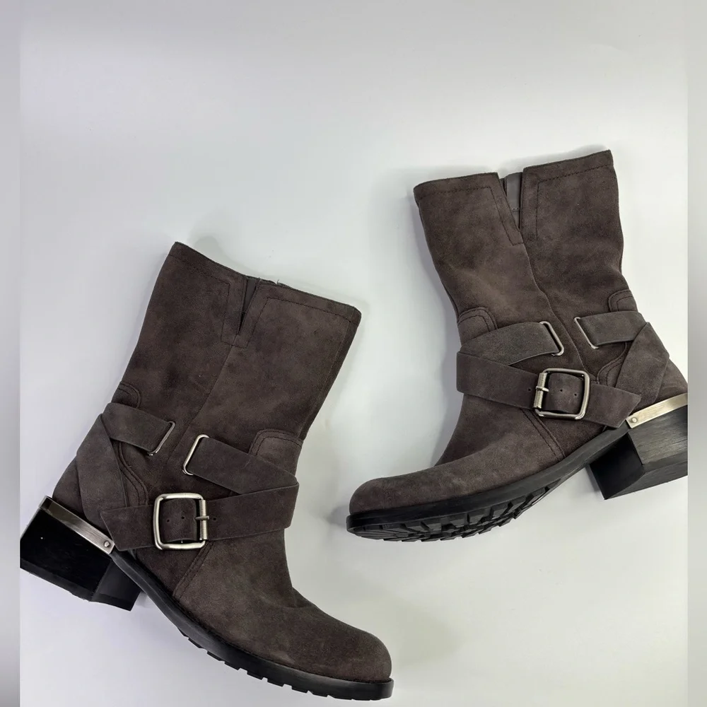 Wethima Suede Mid Calf Boots Vince Camuto Gray Zip Western Festival Fall 8.5 - Picture 1 of 11
